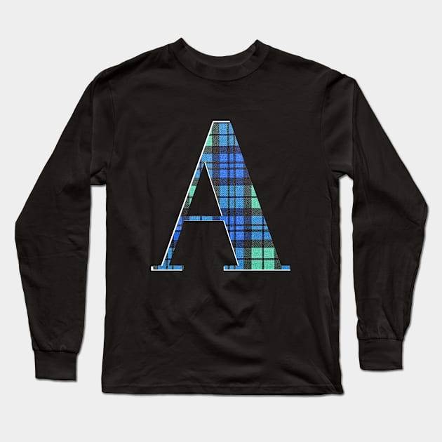 Letter A - Blue and Green Scottish Tartan Monograms Long Sleeve T-Shirt by tnts